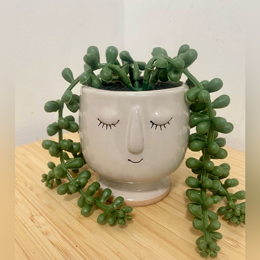 Serene Ceramic Face Planter with Artificial Greenery🌿🍃🪴